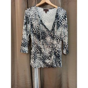 Women's Dana Buchman Black/White Stretchy V-neck Blouse 3/4 Sleeves XL